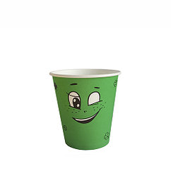Стакан бумажный для горячих/холодных напитков "Emoji ЗЕЛЕНЫЙ" 250 мл (8 OZ / D80) (50/1000)