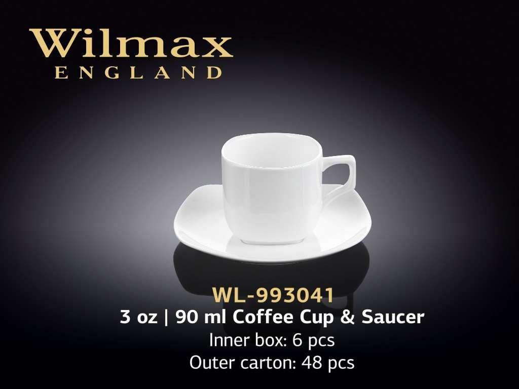 Чашка кофейная + блюдце "Wilmax", 90 мл., фарфор, белая