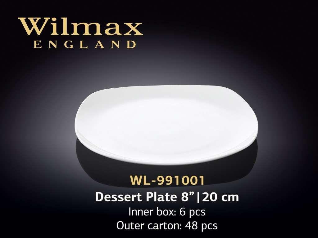 Тарелка десертная "Wilmax" 20 см, фарфор, квадратная белая