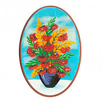 Декоративное панно картина с рисунком из каменной крошки "Рябиновый букет" овальное 25х17 см