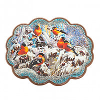 Декоративное панно картина с рисунком из каменной крошки "Снегири" 34х26 см