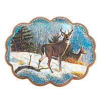 Декоративное панно картина с рисунком из каменной крошки "Олени в зимнем лесу" 34х26 см