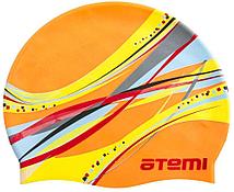 Шапочка для плавания Atemi, силикон, оранжевая (графика), PSC419