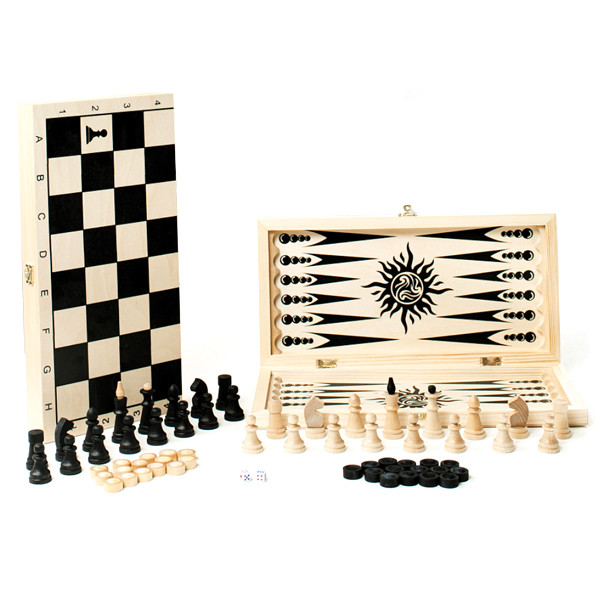 Игра 3 в 1 малая с обиходными деревянными шахматами (нарды, шахматы, шашки)" "Классика" 459-20 - фото 1 - id-p94744068
