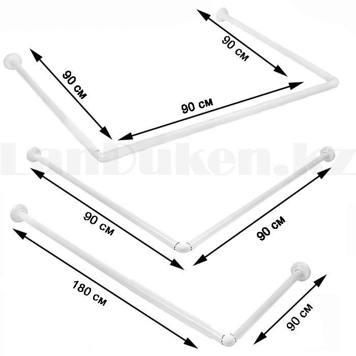 Карниз для ванной комнаты универсальный металлический 90х90х90 см белый - фото 2 - id-p94880868