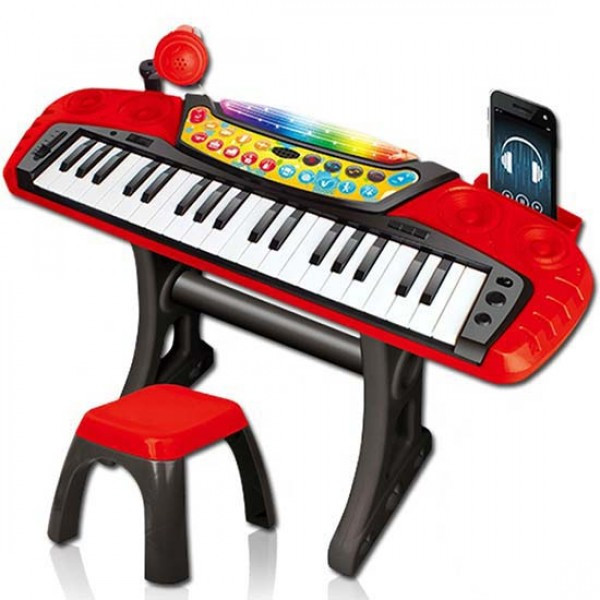 Детский синтезатор с микрофоном на подставке, пианино на подставке со стульчиком