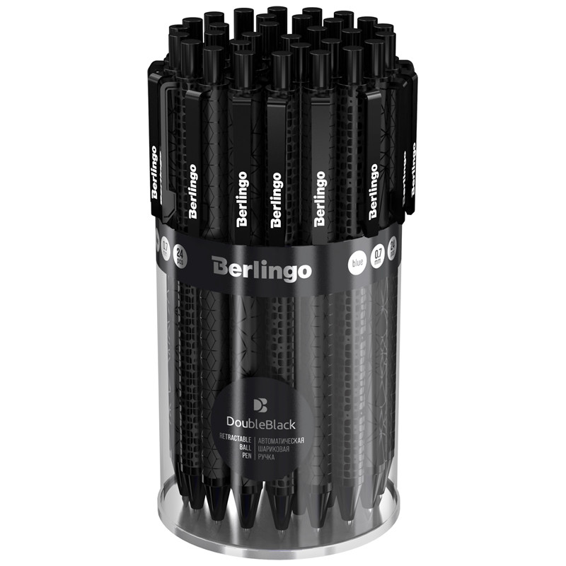 Ручка шариковая автоматическая Berlingo "DoubleBlack" синяя, 0,7мм, игольчатый стержень - фото 2 - id-p94910037