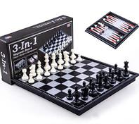 Шахматы, шашки и нарды дорожный набор пластиковый магнитный (3 в 1), размер игрового поля 32*32 см.