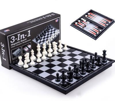 Шахматы, шашки и нарды дорожный набор пластиковый магнитный (3 в 1), размер игрового поля 32*32 см. - фото 1 - id-p94928719