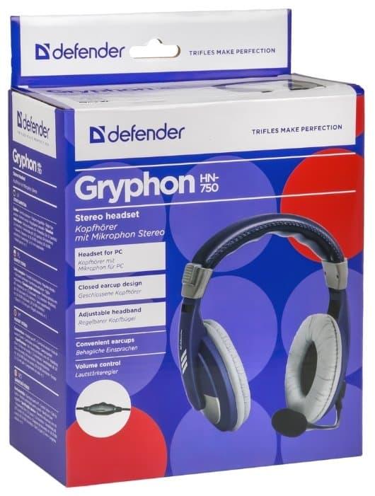 Наушники с микрофоном Defender Gryphon HN-750 Blue Регулят. громк., 2м кабель. превосходным звучание - фото 3 - id-p94642259