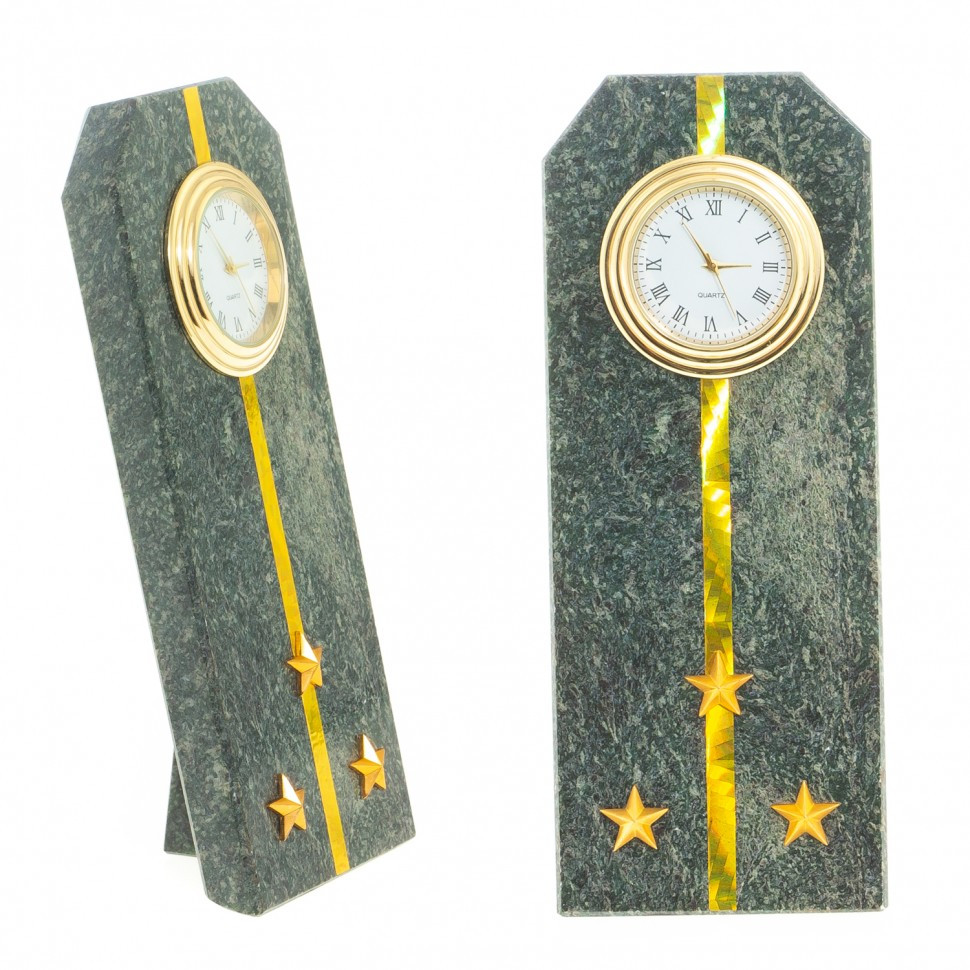 Сувенирные часы "Погон старший лейтенант ФТС" камень змеевик - оригинальный подарок на день таможни - фото 1 - id-p94942827