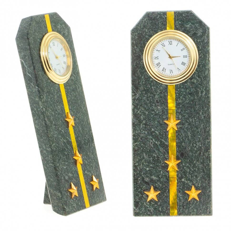 Настольный часы "Погон капитан ФТС" камень змеевик - необычный подарок на день таможенника - фото 1 - id-p94942828