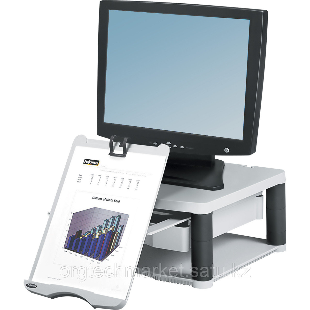 Подставка под монитор с лотком для бумаг и копихолдером,платиновый ...