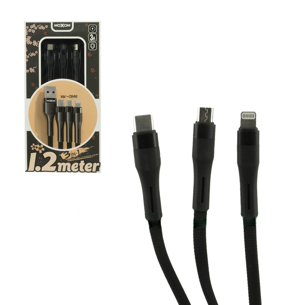 Кабеля (Lightning/Type-C/Micro-USB) 3 in 1, Moxom MX-CB48, 1,2m, Black