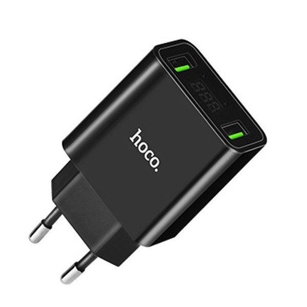 Сетевое зарядное устройство Hoco C25 Led Cool Double Port Charger 2XUSB 2.2A Black