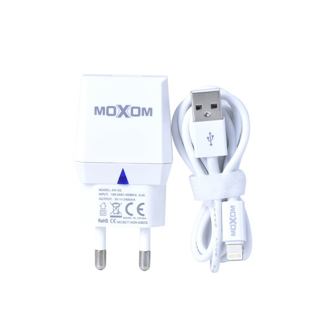 Сетевое зарядное устройство Moxom KH-33 с кабелем lightning 1XUSB 2.4A White