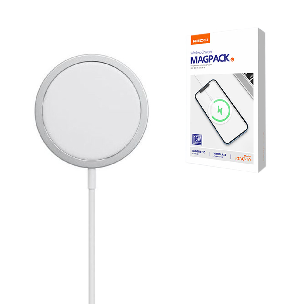 Беспроводное магнитное зарядное устройство для Apple Recci RCW-10, MagSafe Charger, 15w, White
