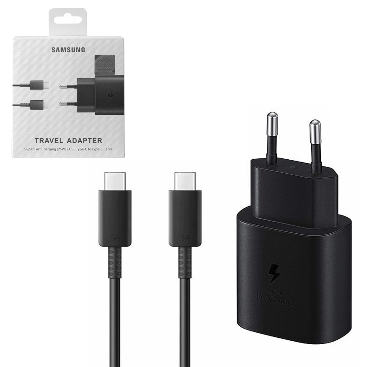 Сетевое зарядное устройство + кабель USB Type-C Samsung 5V-3A 9V-2.77A 25W, Black - фото 1 - id-p94940714