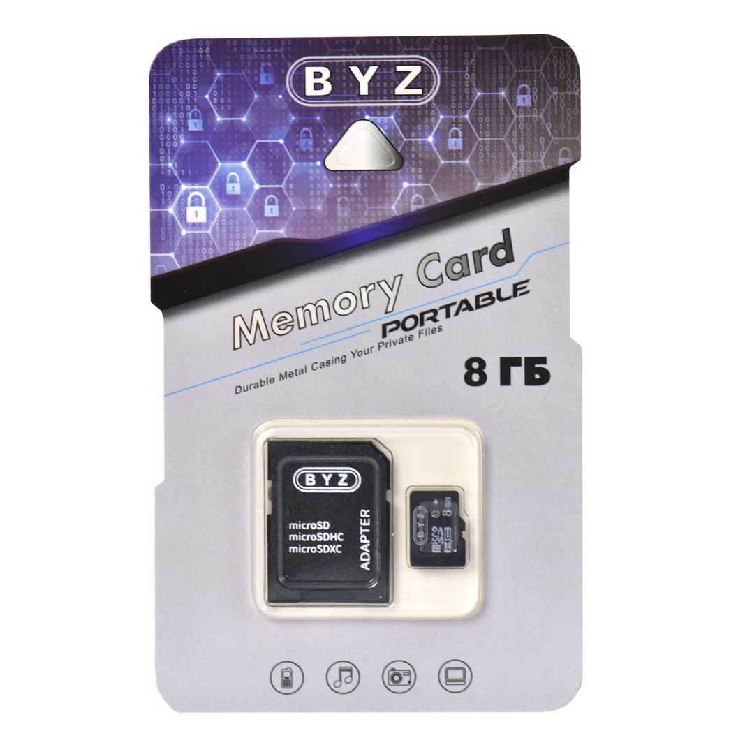 Карта памяти Micro SD 8Gb BYZ class 10, c адаптером