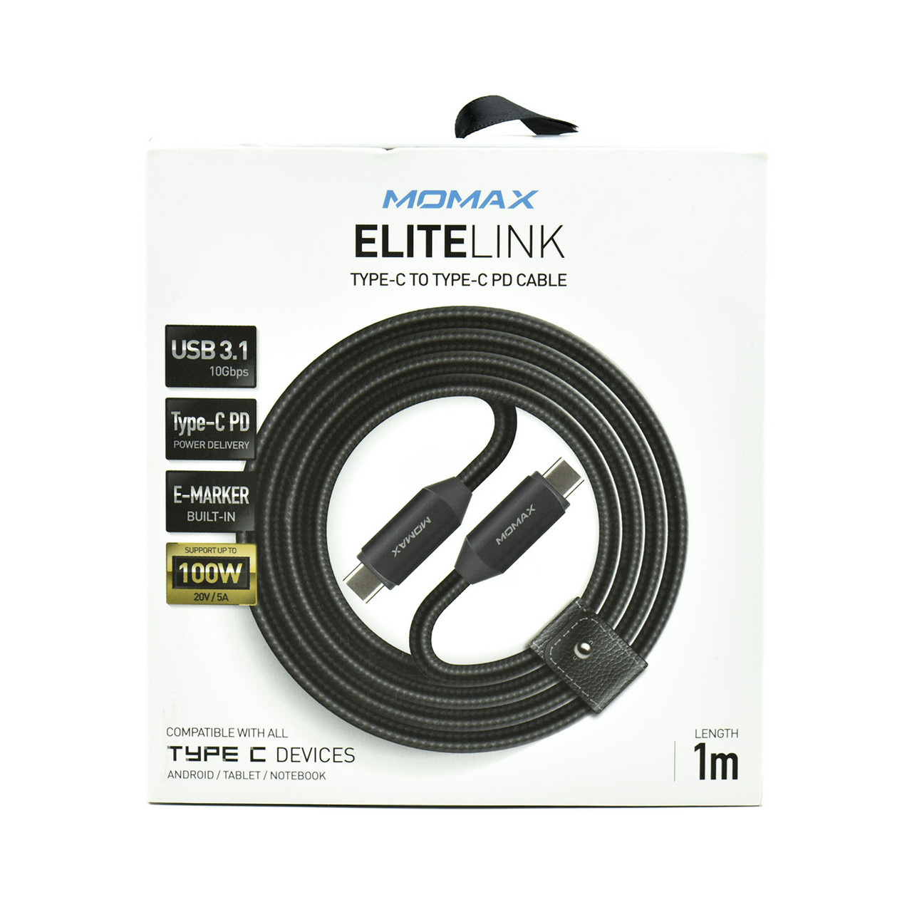 Кабель Type-C toType-C Momax DTC10D EliteLink USB 3.1 100W 20V/5A 1m Black