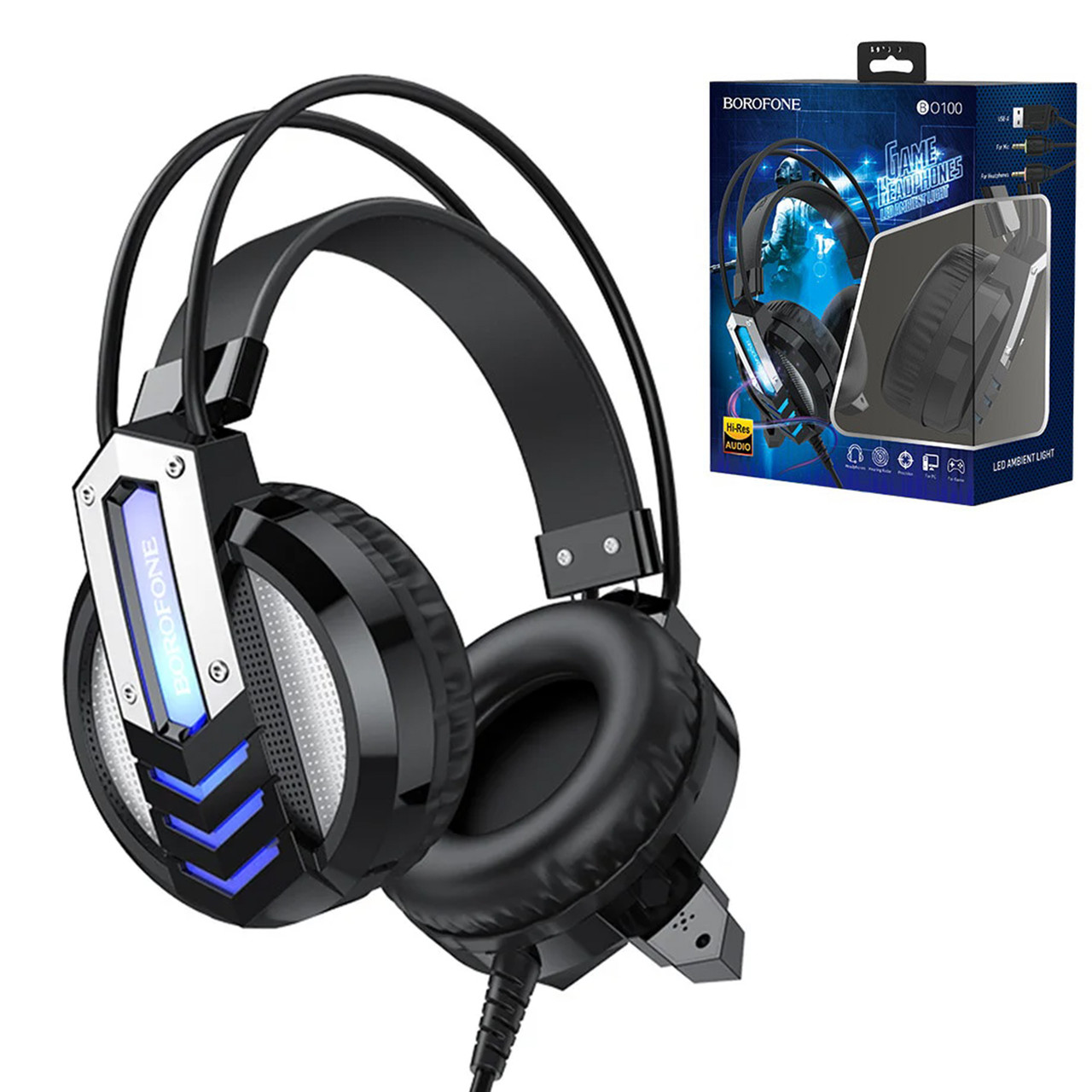 Гарнитура Borofon BO100 Game Headphones Led Ambient Light, Black
