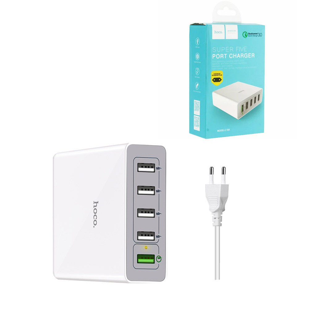 Сетевое зарядное устройство Hoco C18A 5XUSB Quick Charge 3.0 5V/10A White