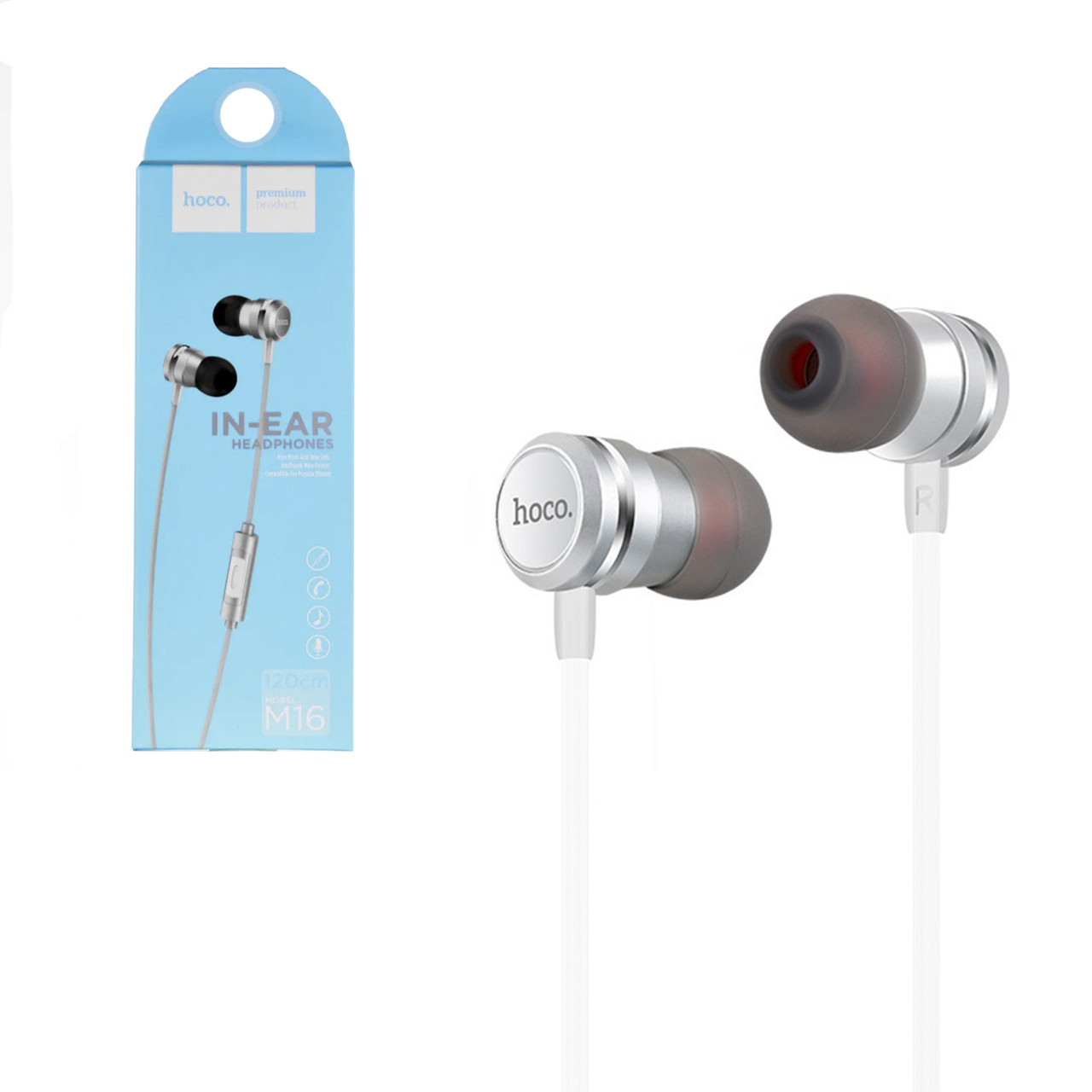 Гарнитура Hoco M16 Ling Sound Metal Universal Silver