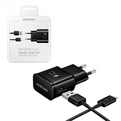 Сетевое зарядное устройство Samsung + кабель (USB Type-C) (5V-2A 9V-1.67A) (15W) Original, Black