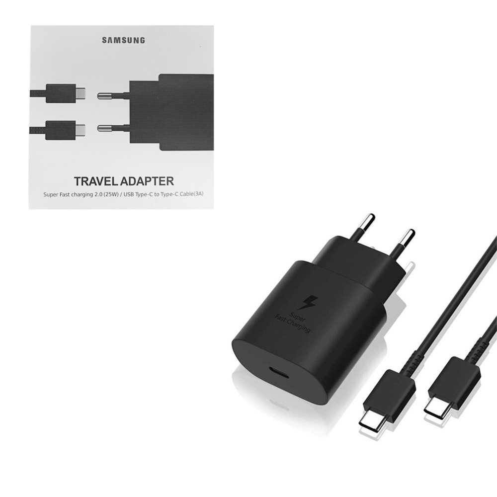 Сетевое зарядное устройство Samsung + кабель (Type-C to Type-C) (25W) Original , Black