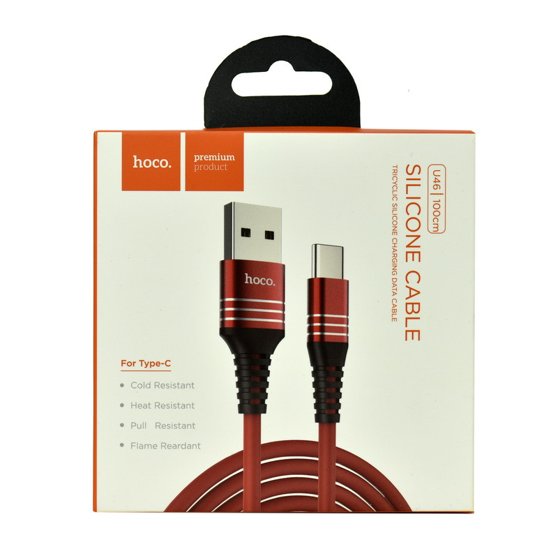 Кабель Type-C Hoco U46 Silicone Cable 1.m , Red
