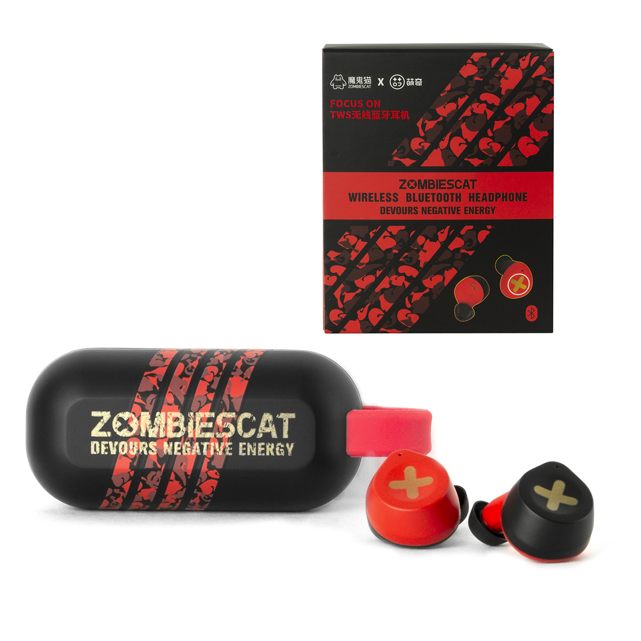 Bluetooth Гарнитура Senmai Zombies Cat TWS ZCT1, Red/Black - фото 1 - id-p94935717