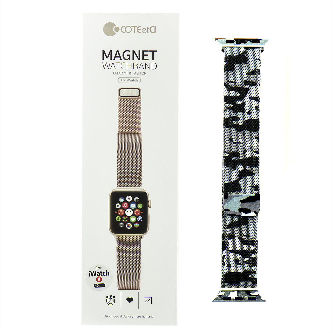 Ремешок For Apple Watch 38mm40mm COTEetCI W6 WH5202-TK Magnet Band, Camouflage Gray/Black