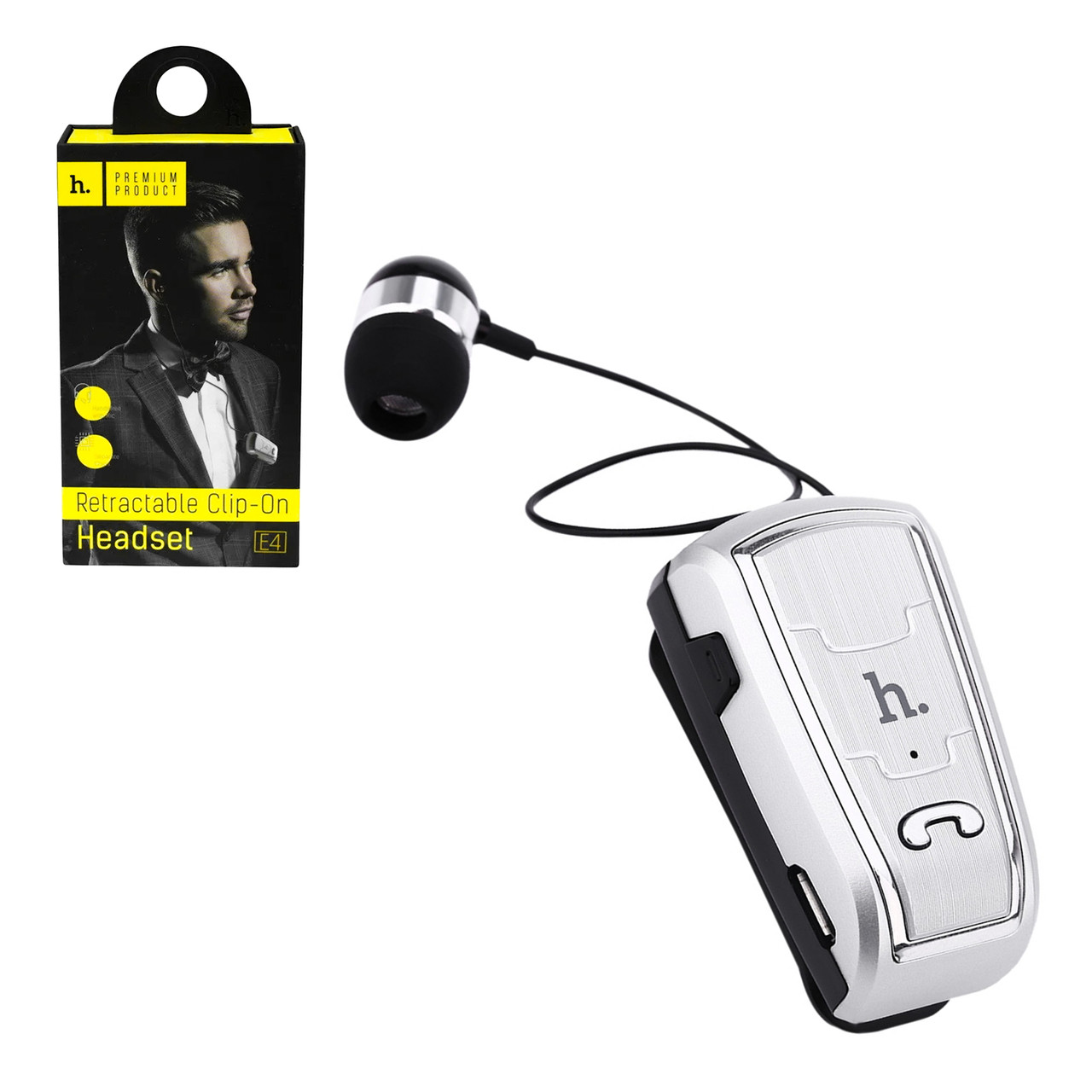 Bluetooth гарнитура Hoco E4 Retractable Clip-On Silver