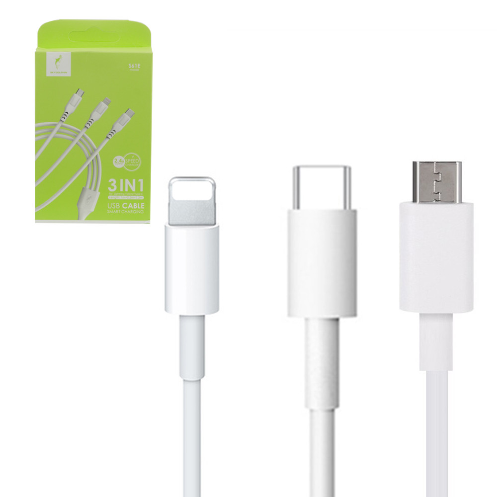 Кабеля (Lightning/Type-C/Micro-USB) 3 in 1, Skydolphun S61E, White