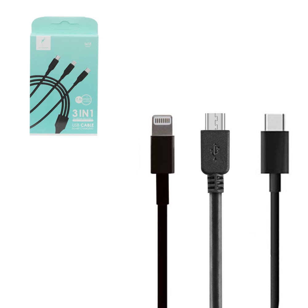 Кабеля (Lightning/Type-C/Micro-USB) 3 in 1, Skydolphun S61E, Black