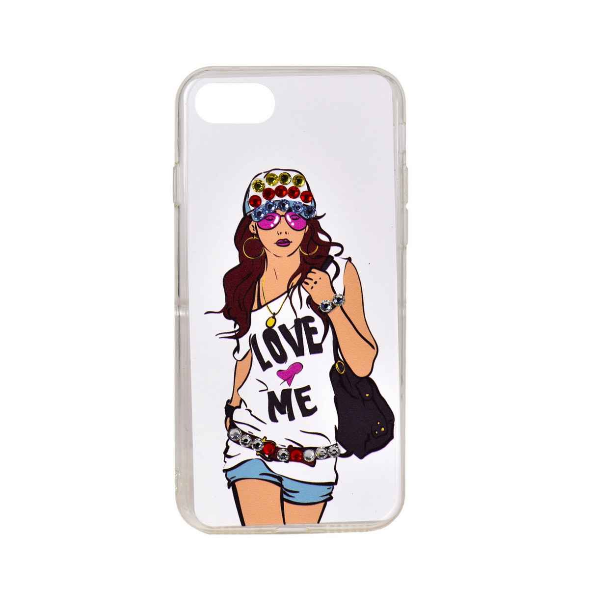 Чехол для Apple iPhone 7 back cover Girl Love Me Swarovski plastic White