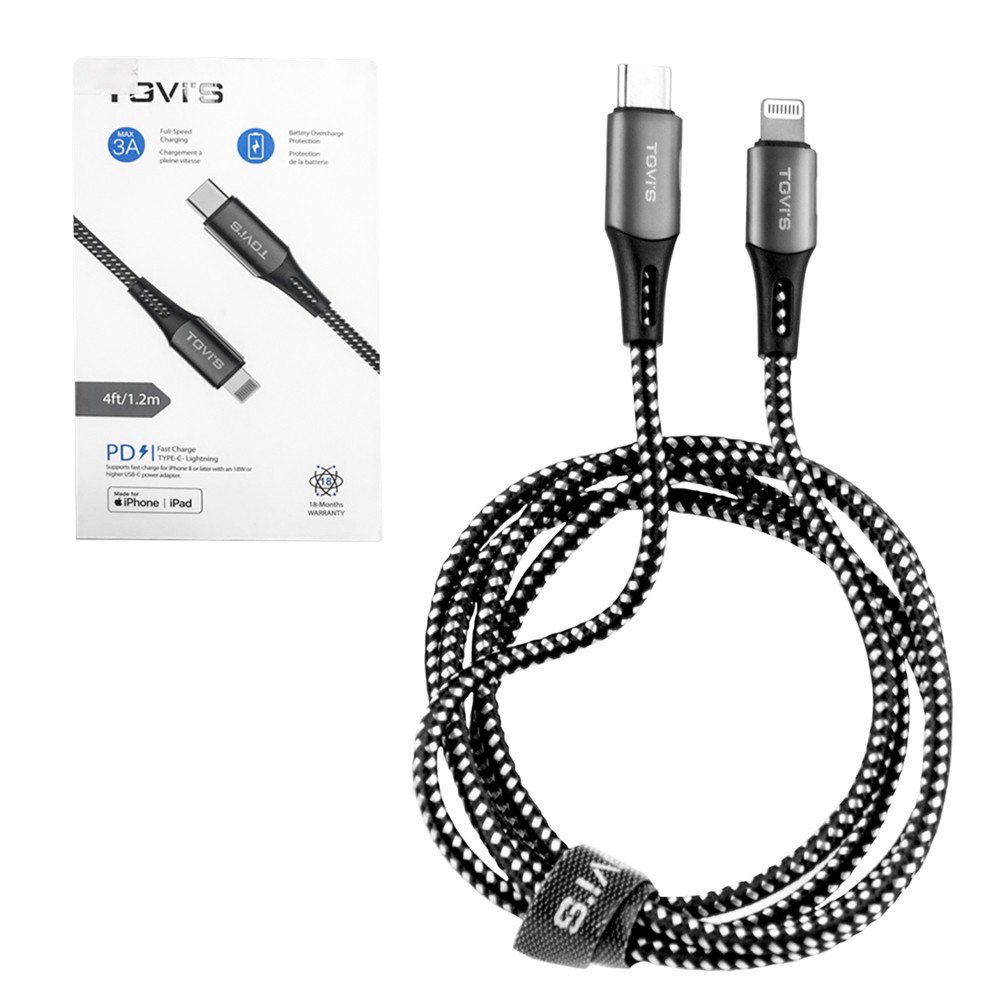 Кабель Type-C to lightning TGVIS PD 1.2m 3A, Black