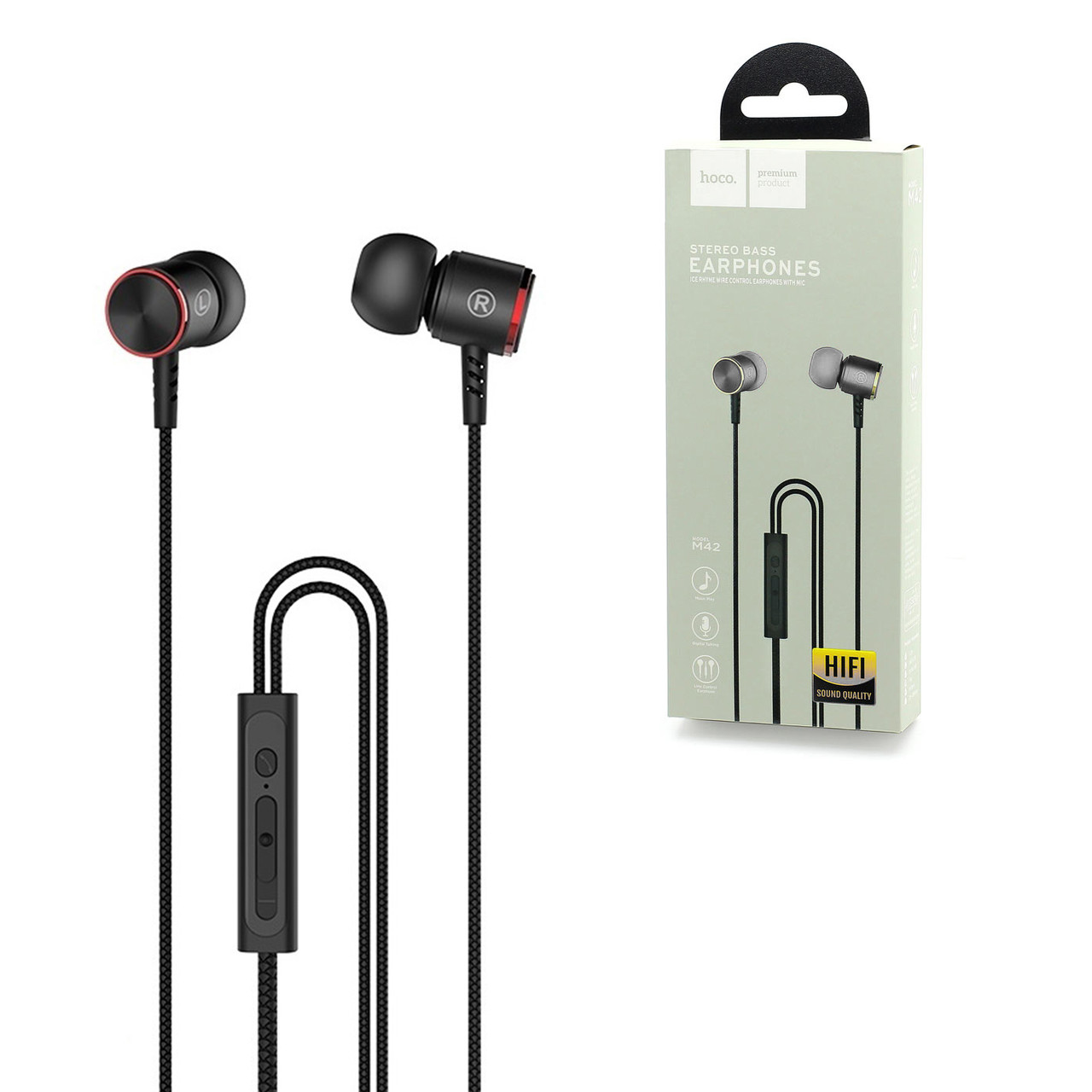Гарнитура Hoco M42 Ice Rhyme Wire Control Black