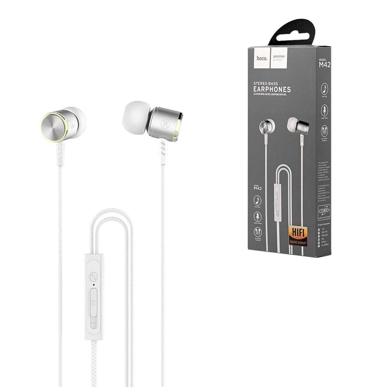 Гарнитура Hoco M42 Ice Rhyme Wire Control Silver