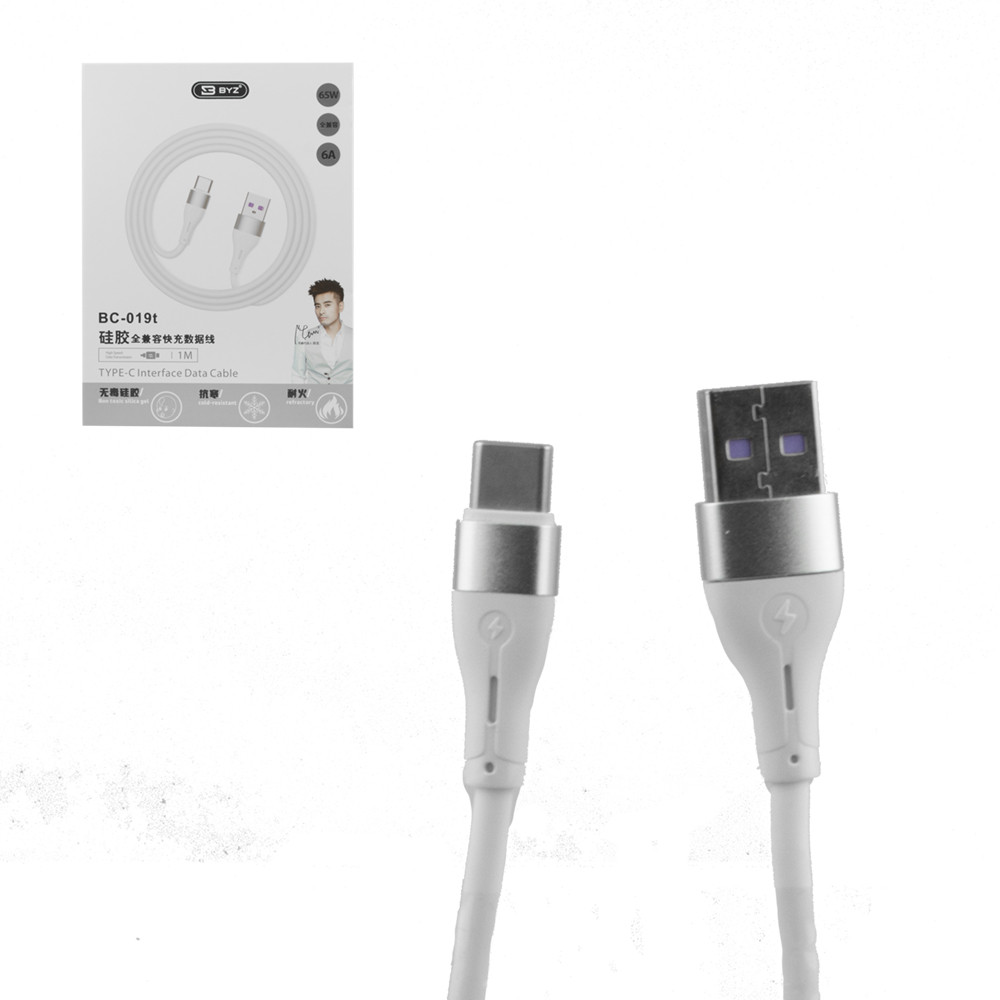Кабель Type-C BYZ BC-009t, 1m, White