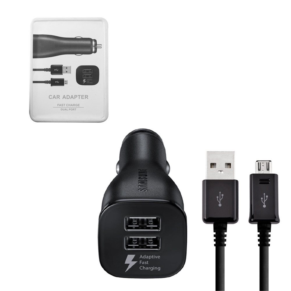 Автомобильное зарядное устройство Samsung с кабелем Micro USB 2XUSB 5V-2A/9V-1.67A Black