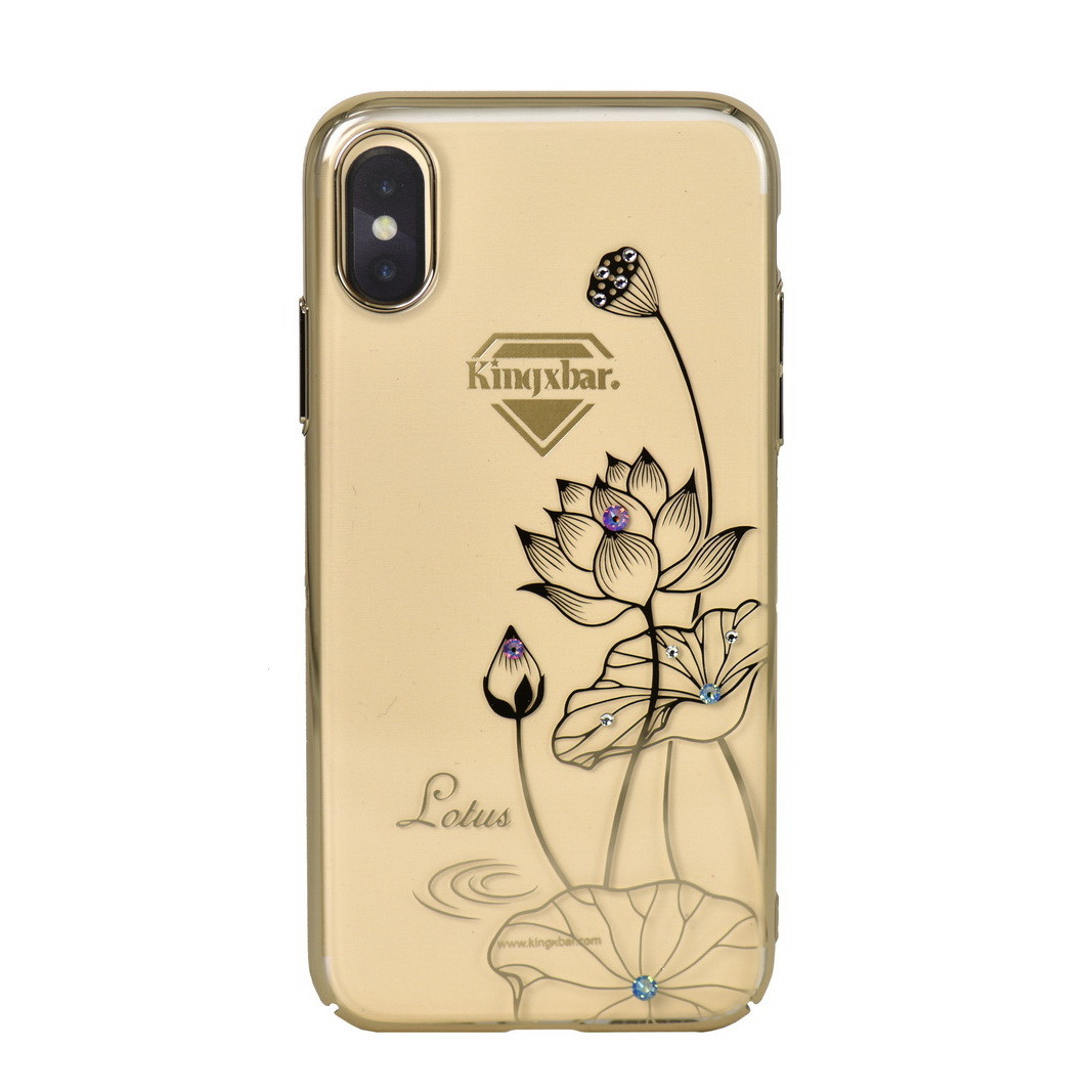 Чехол для Apple iPhone X back cover Kingxbar Lotus Swarovski elements 23D clear Gold