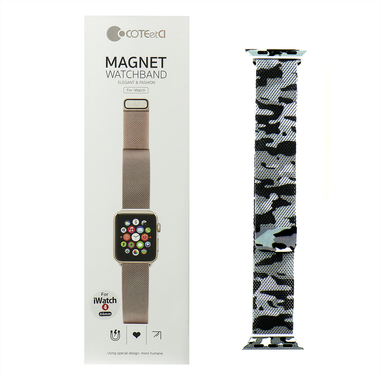 Ремешок For Apple Watch 42mm/44mm COTEetCI W6 WH5203-TK Magnet Band, Camouflage Gray/Black