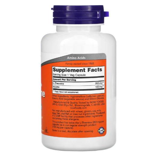 NF207Now Foods, L-теанин двойной силы, 200 мг, 120 вегетарианских капсул - фото 2 - id-p94943247