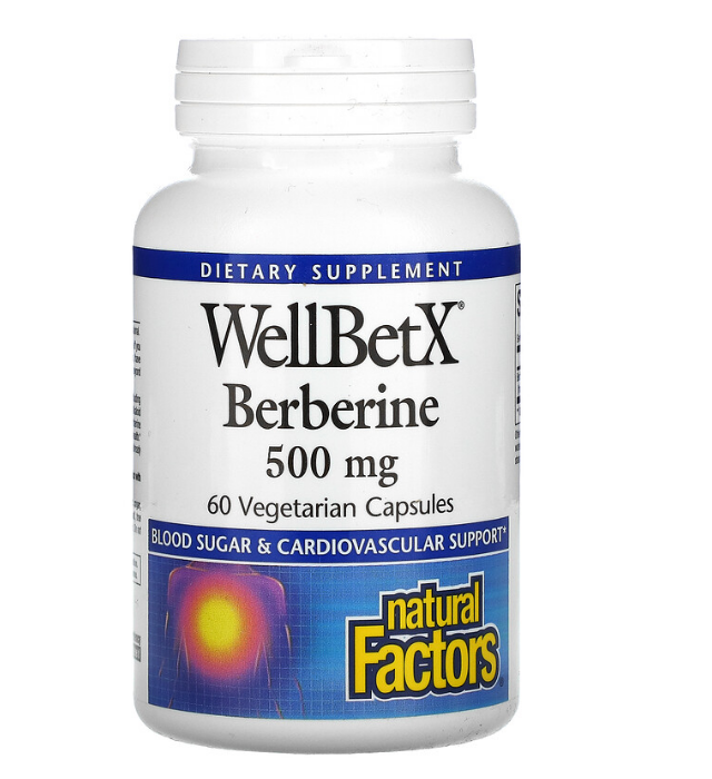 Natural Factors, WellBetX, берберин, 500 мг, 60 вегетарианских капсул