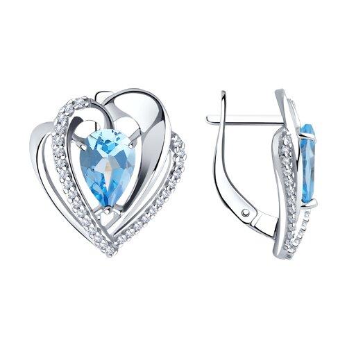 Серьги DIAMANT ( SOKOLOV ) из черненного серебра, топаз, фианит 94-320-00545-2