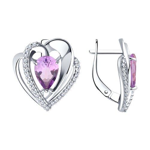 Серьги DIAMANT ( SOKOLOV ) серебро с родием, аметист, фианит 94-320-00545-3