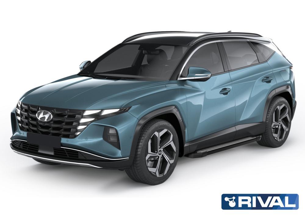 Порог-площадка "Black" F180ALB + комплект крепежа, Hyundai Tucson 2021-