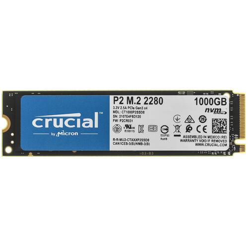 Твердотельный накопитель 1Tb SSD Crucial P2 3D NAND M,2 PCIe NVMe Gen3 R2400Mb/s W1800MB/s