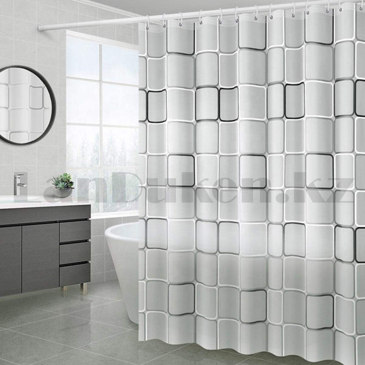 Водонепроницаемая гелевая шторка для ванной OUMEIYA для душа 180х180 см с квадратами прозрачная